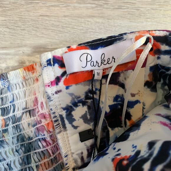 NWT Parker Strapless Dress Abstract Print White Multicolor Fit & Flare Party - Picture 6 of 9